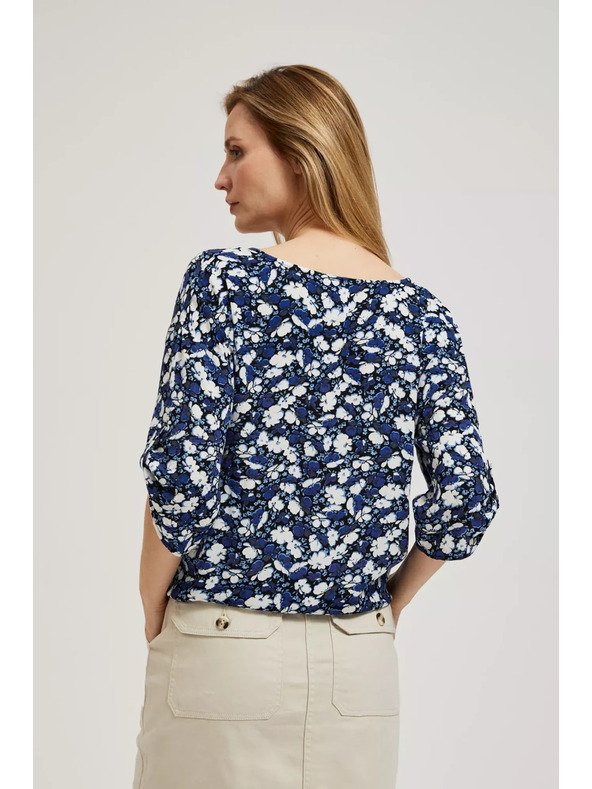 Moodo Plava cvjetna košulja s vezivanjem Moodo