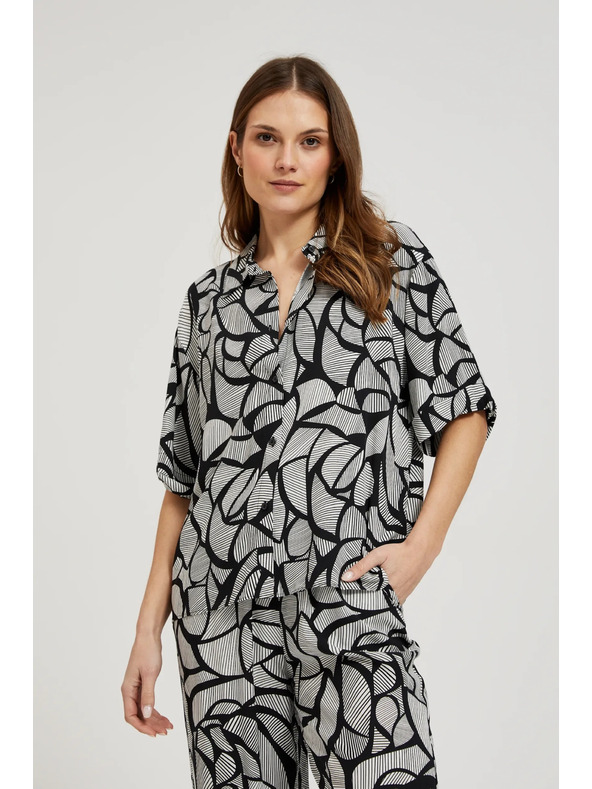 Moodo Viskozna košulja crno-bijela Moodo