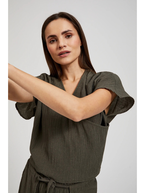 Moodo Košulja s V-izrezom i kratkim rukavima maslinasta Moodo