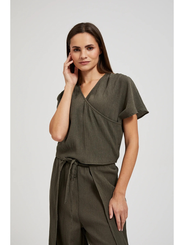 Moodo Košulja s V-izrezom i kratkim rukavima maslinasta Moodo