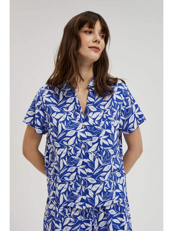 Moodo Plava košulja s ovratnikom i biljnim uzorkom Moodo