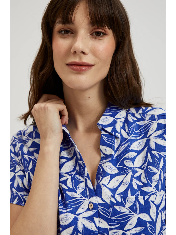 Moodo Plava košulja s ovratnikom i biljnim uzorkom Moodo