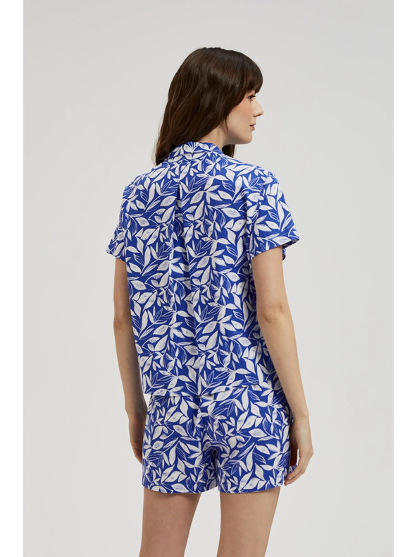 Moodo Plava košulja s ovratnikom i biljnim uzorkom Moodo