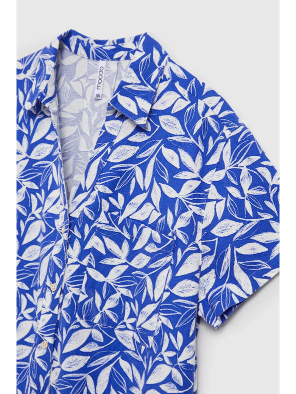 Moodo Plava košulja s ovratnikom i biljnim uzorkom Moodo