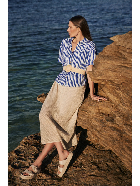 Moodo Plava prugasta košulja na gumbe s džepovima Moodo