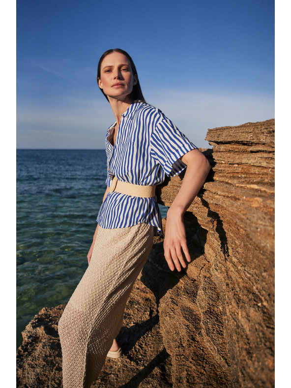 Moodo Plava prugasta košulja na gumbe s džepovima Moodo