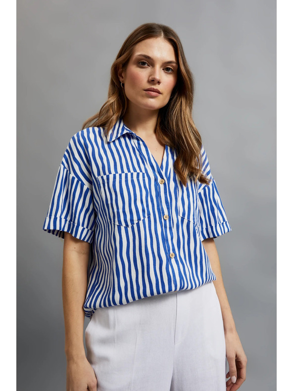 Moodo Plava prugasta košulja na gumbe s džepovima Moodo