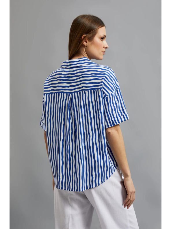 Moodo Plava prugasta košulja na gumbe s džepovima Moodo