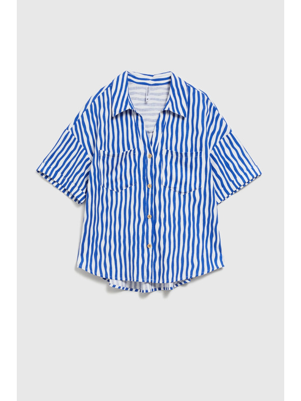 Moodo Plava prugasta košulja na gumbe s džepovima Moodo