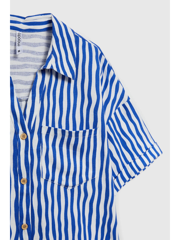Moodo Plava prugasta košulja na gumbe s džepovima Moodo