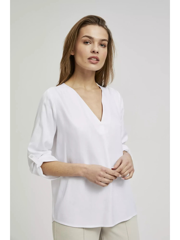 Moodo Košulja s V-izrezom i zarolanih rukava bijela Moodo