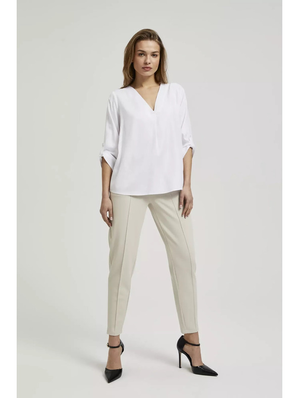 Moodo Košulja s V-izrezom i zarolanih rukava bijela Moodo