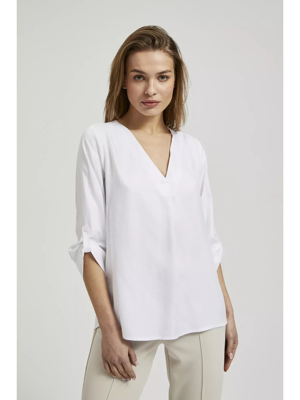 Moodo Košulja s V-izrezom i zarolanih rukava bijela Moodo