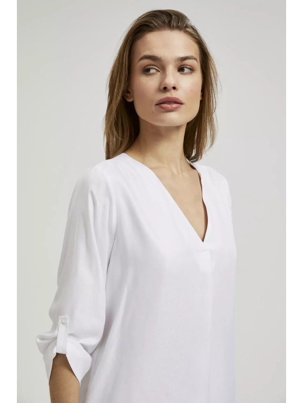 Moodo Košulja s V-izrezom i zarolanih rukava bijela Moodo