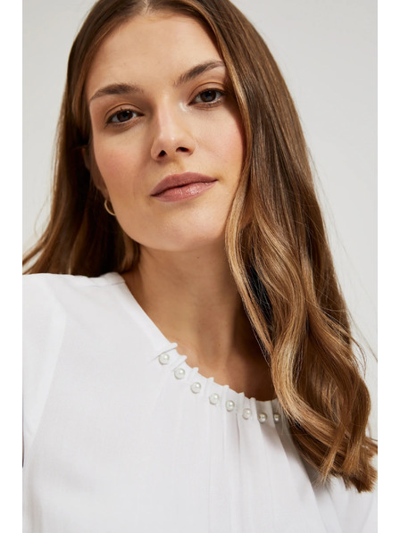 Moodo Bijela košulja ukrašena perlicama na dekolteeu Moodo