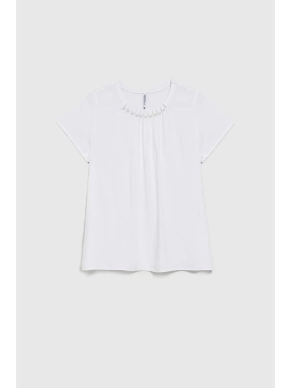 Moodo Bijela košulja ukrašena perlicama na dekolteeu Moodo