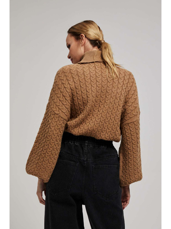 Moodo Pulover s visokim ovratnikom i napuhnutim rukavima tamno bež Moodo