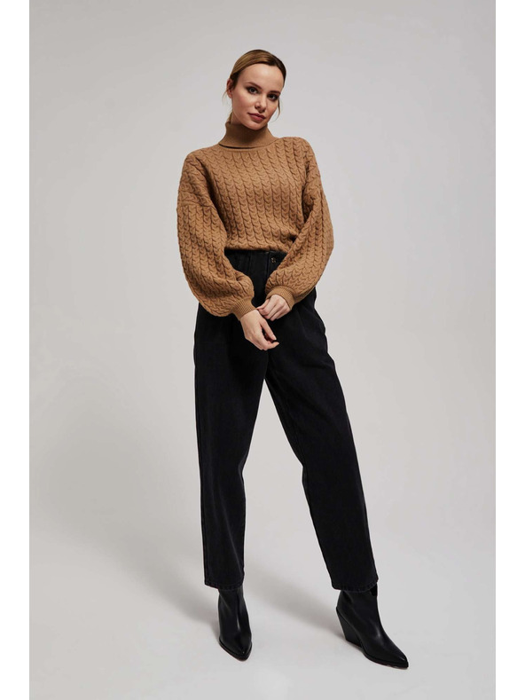 Moodo Pulover s visokim ovratnikom i napuhnutim rukavima tamno bež Moodo