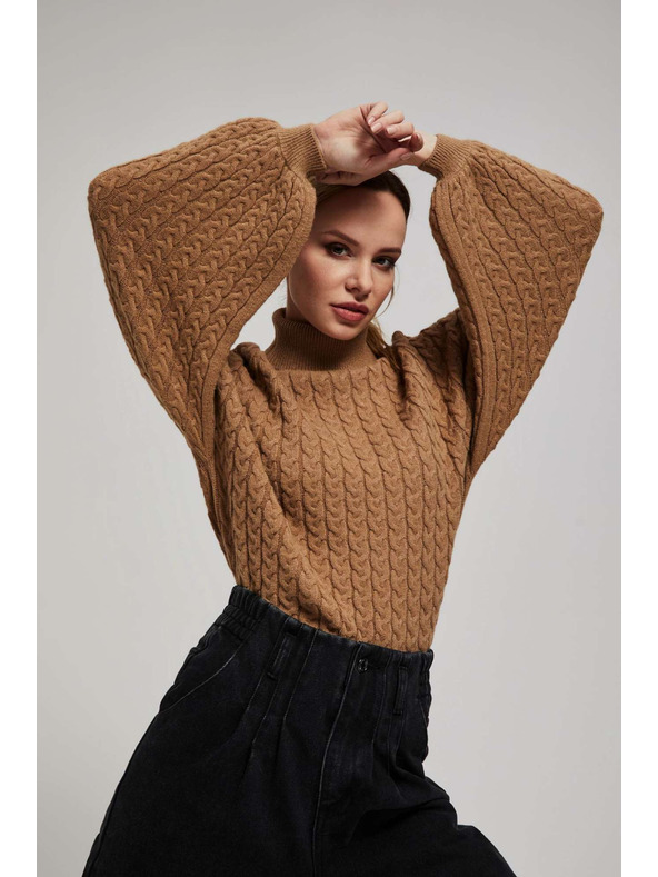 Moodo Pulover s visokim ovratnikom i napuhnutim rukavima tamno bež Moodo