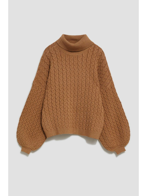 Moodo Pulover s visokim ovratnikom i napuhnutim rukavima tamno bež Moodo