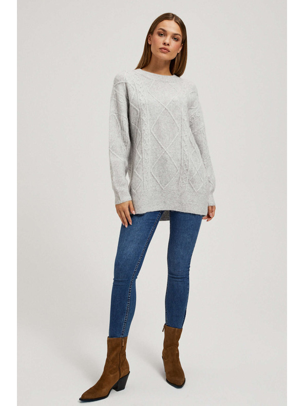 Moodo Pulover s dekorativnim pletenjem svijetlosivi Moodo