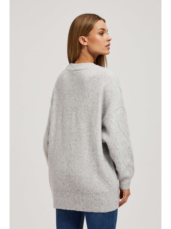 Moodo Pulover s dekorativnim pletenjem svijetlosivi Moodo