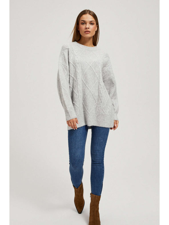 Moodo Pulover s dekorativnim pletenjem svijetlosivi Moodo