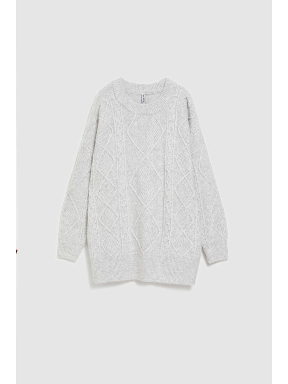 Moodo Pulover s dekorativnim pletenjem svijetlosivi Moodo