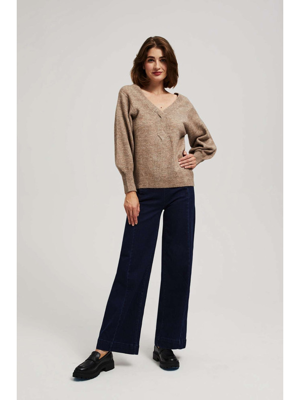 Moodo Pulover s V-izrezom tamno bež Moodo