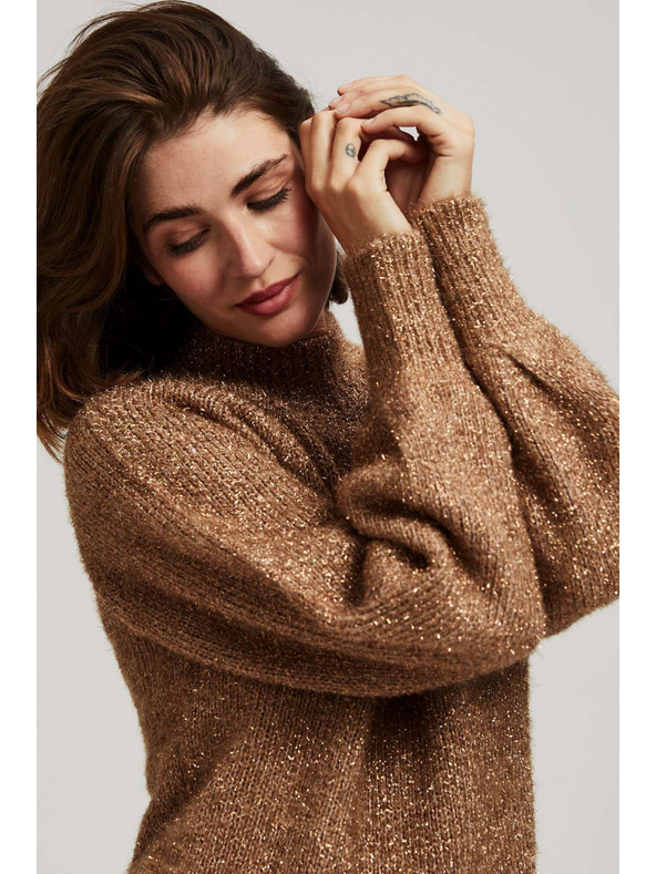 Moodo Pulover s visokim ovratnikom ukrašen metalnom niti bež Moodo