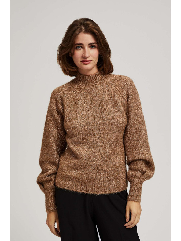 Moodo Pulover s visokim ovratnikom ukrašen metalnom niti bež Moodo