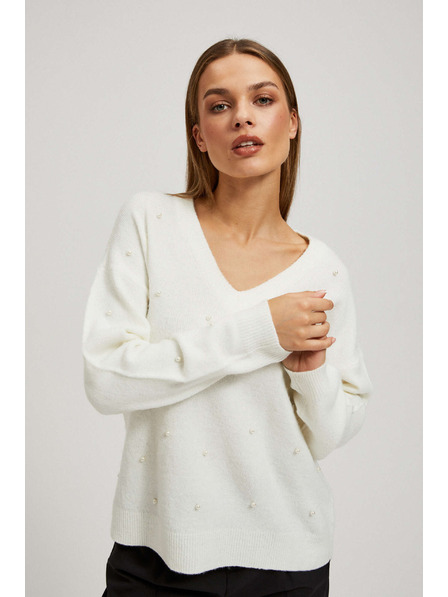 Moodo Pulover s V-izrezom ukrašen perlenim perlicama Moodo