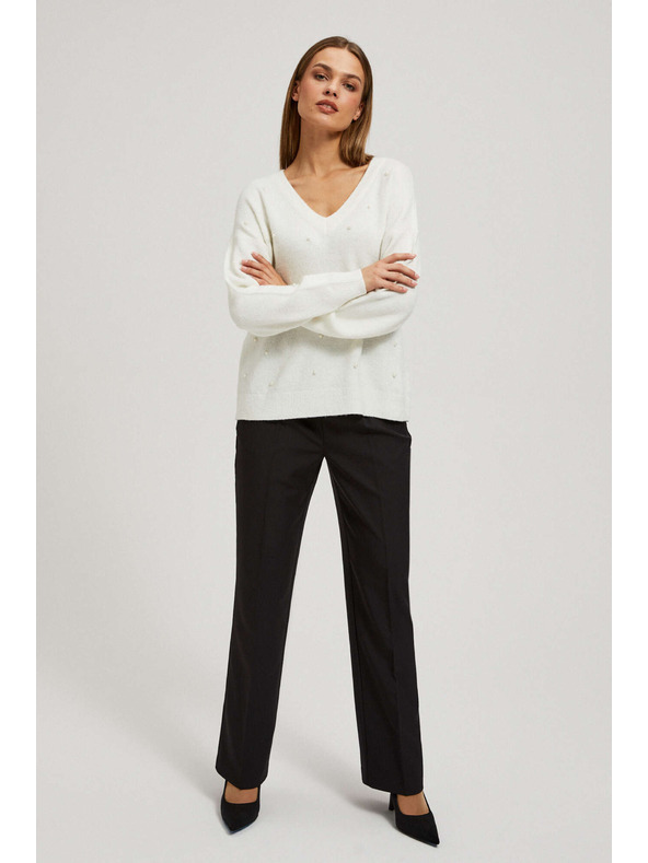 Moodo Pulover s V-izrezom ukrašen perlenim perlicama Moodo