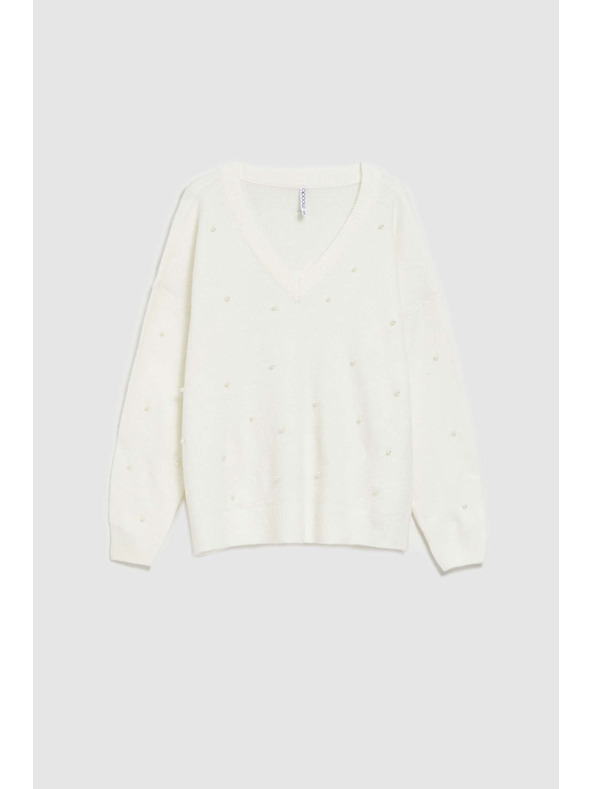 Moodo Pulover s V-izrezom ukrašen perlenim perlicama Moodo