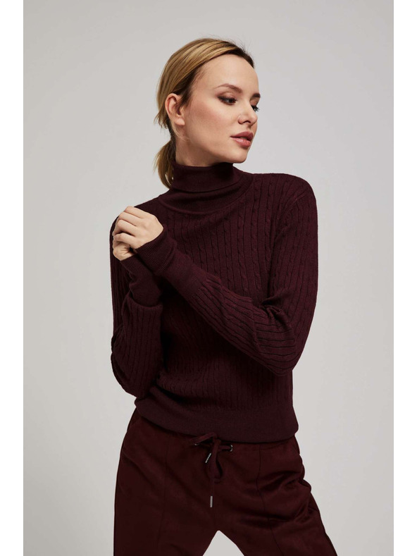 Moodo Tanki kestenjasti pulover s roll ovratnikom Moodo