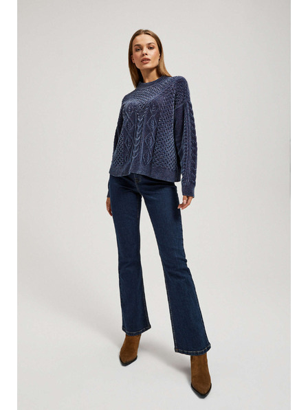 Moodo Tamno plavi pulover s dekorativnim pletenicama Moodo