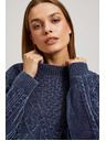 Moodo Tamno plavi pulover s dekorativnim pletenicama Moodo