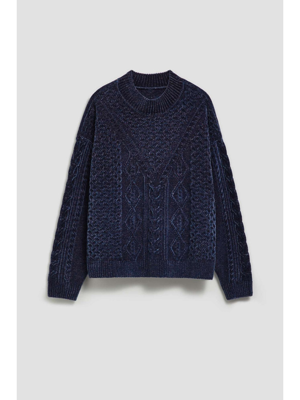 Moodo Tamno plavi pulover s dekorativnim pletenicama Moodo