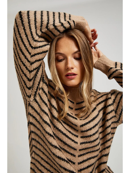 Moodo Bež-crni pulover s prugama Moodo