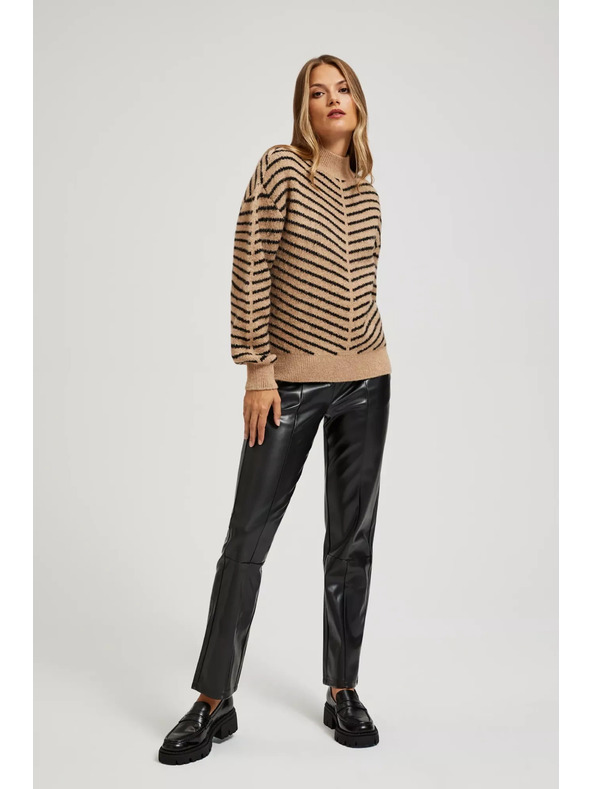Moodo Bež-crni pulover s prugama Moodo