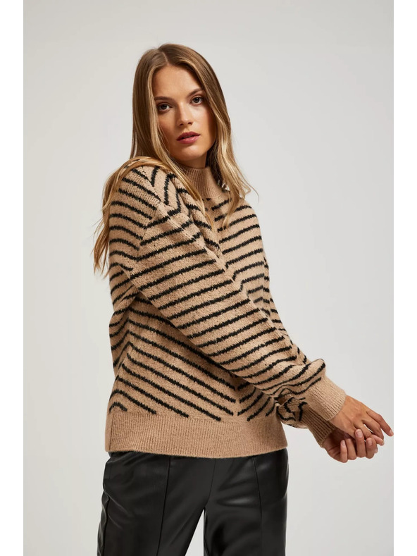 Moodo Bež-crni pulover s prugama Moodo