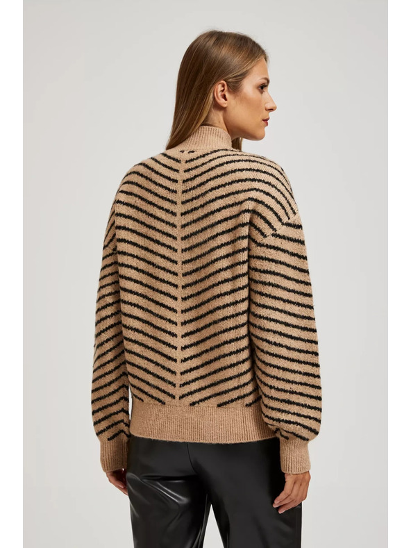Moodo Bež-crni pulover s prugama Moodo