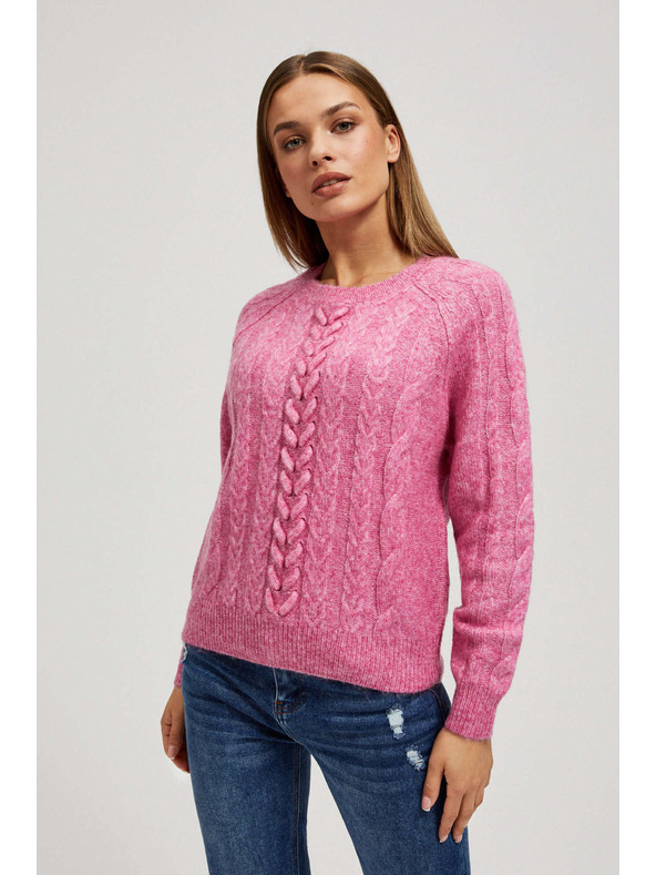 Moodo Fuksija pulover s dekorativnim pletenicama Moodo