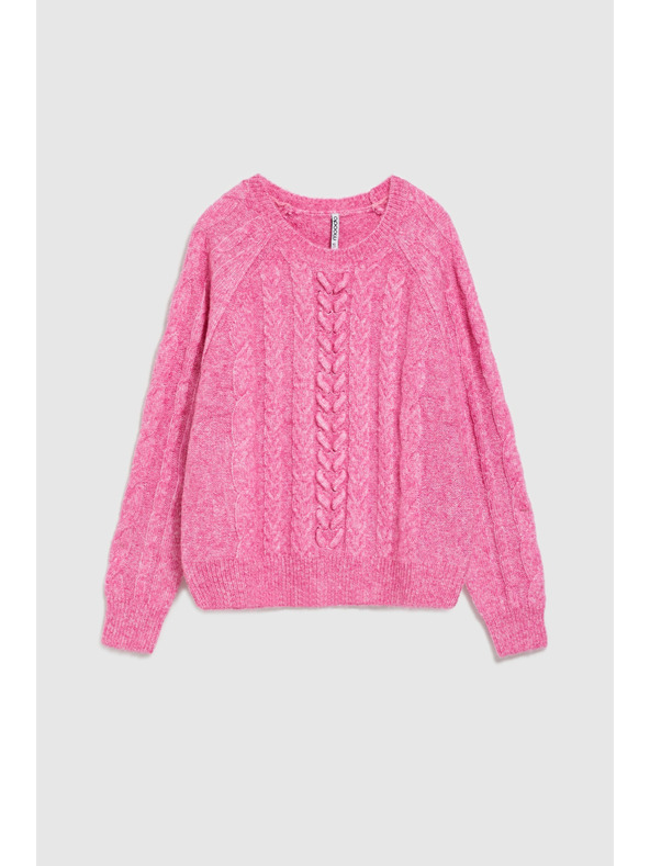 Moodo Fuksija pulover s dekorativnim pletenicama Moodo