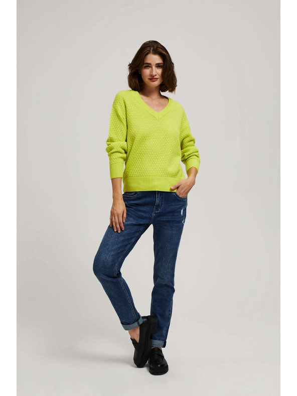 Moodo Limunasto zeleni pulover s V-izrezom Moodo