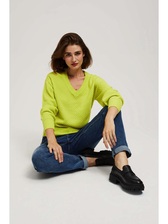 Moodo Limunasto zeleni pulover s V-izrezom Moodo