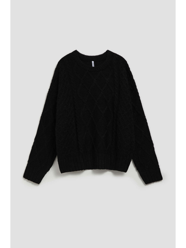 Moodo Crni pulover s dekorativnim pletenicama i dugim rukavima Moodo