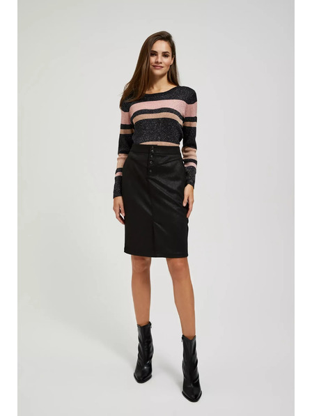 Moodo Crni pulover s prugama, metalnom niti i okruglim izrezom Moodo