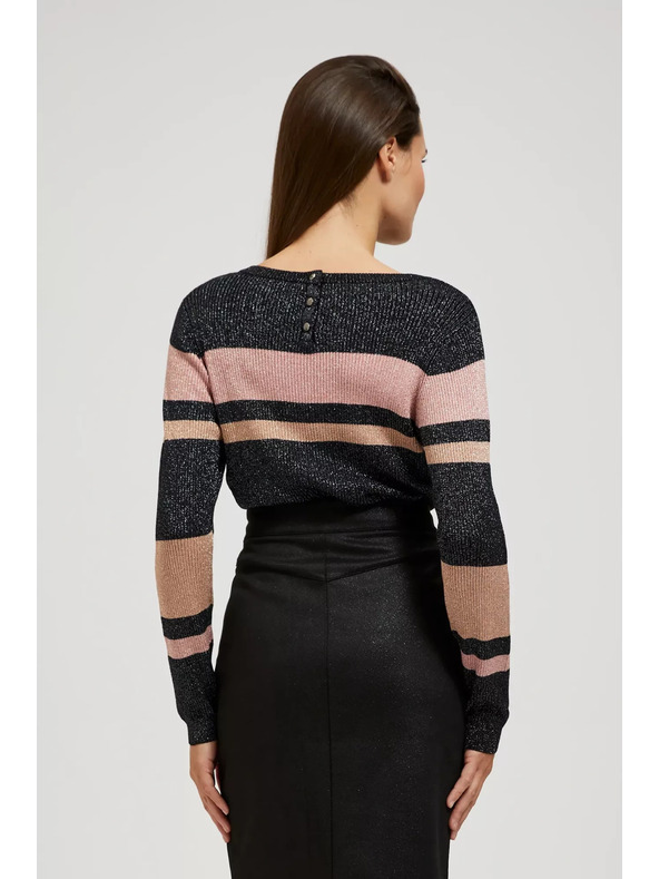 Moodo Crni pulover s prugama, metalnom niti i okruglim izrezom Moodo