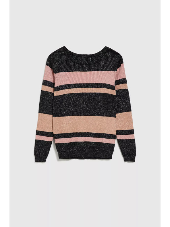Moodo Crni pulover s prugama, metalnom niti i okruglim izrezom Moodo